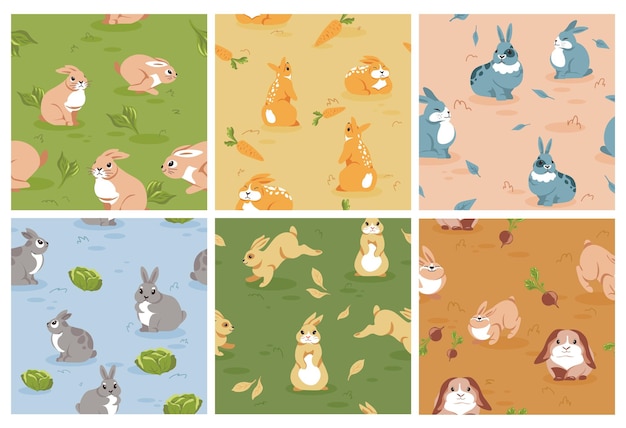 Decorative pattern set with cute rabbits character