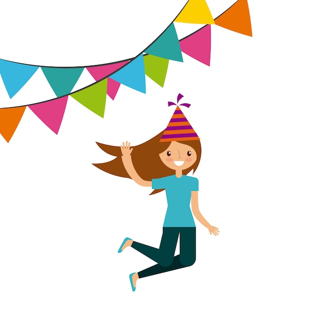 decorative pennants and happy girl icon