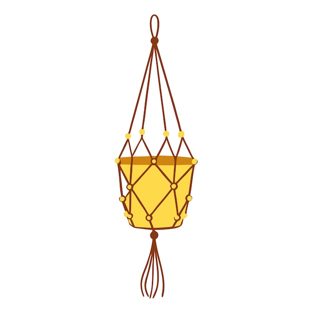 Decorative rope net with hanging flowerpot Home garden on a isolated white background 10