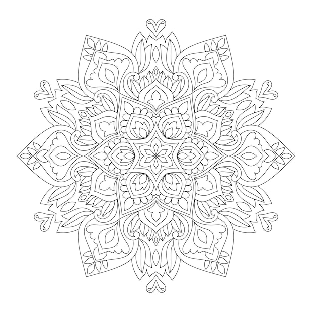 Decorative rounded mandala coloring book page illustration