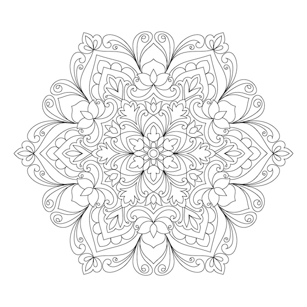 Decorative rounded mandala coloring book page illustration