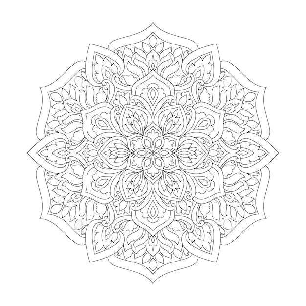 Decorative rounded mandala coloring book page illustration