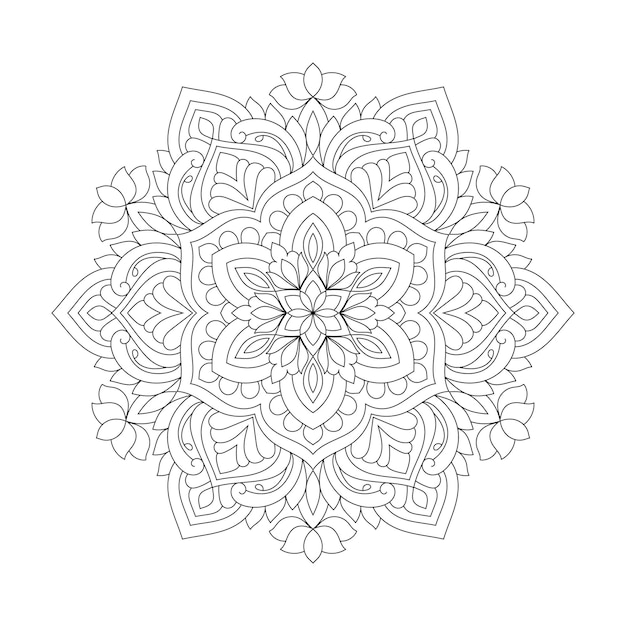 Decorative rounded mandala coloring book page illustration