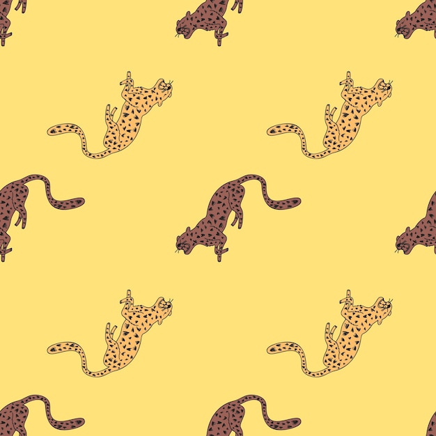 Decorative seamless pattern with doodle cute leopard Hand drawn cheetah endless wallpaper