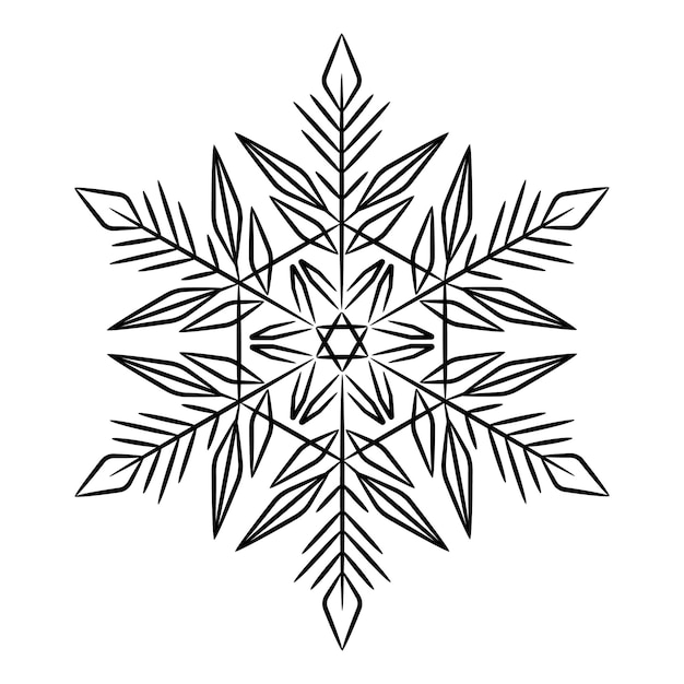 Decorative snowflake isolated on white background. Black silhouette of a patterned snowflake.