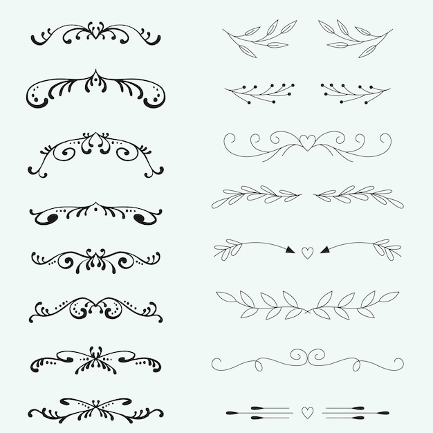 Decorative swirls divider Collection of vector calligraphic objects for wedding invitation greetin