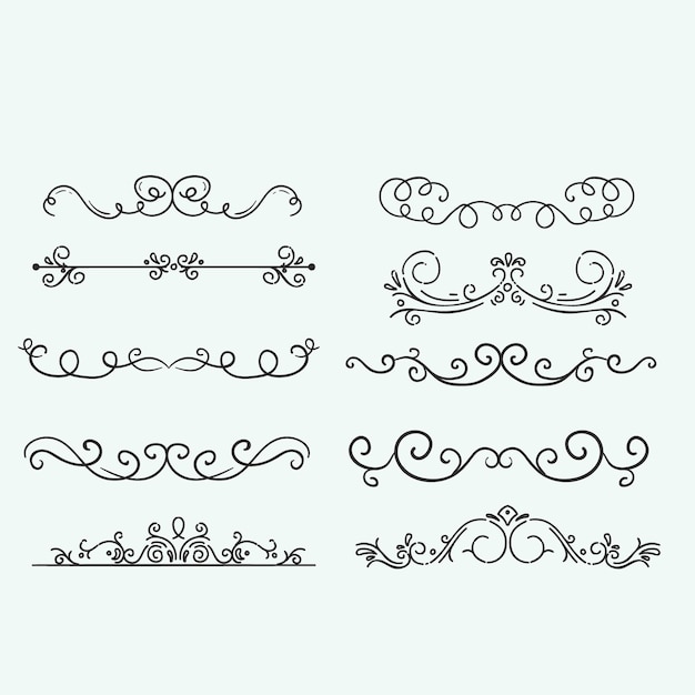 Decorative swirls divider Collection of vector calligraphic objects for wedding invitation greetin