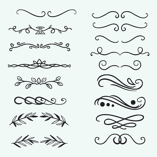 Decorative swirls divider Collection of vector calligraphic objects for wedding invitation greetin