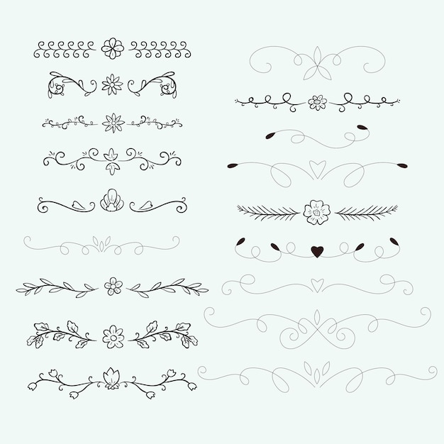 Decorative swirls divider Collection of vector calligraphic objects for wedding invitation greetin