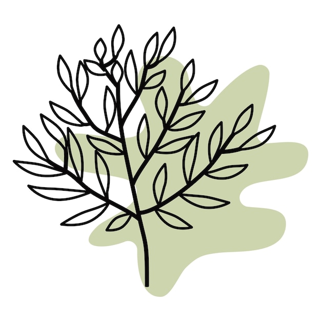 Decorative twig with a leaf drawn with lines in the style of line art against a background of