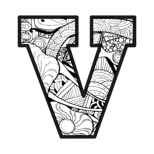 Decorative V Letter Coloring Page &amp; KID