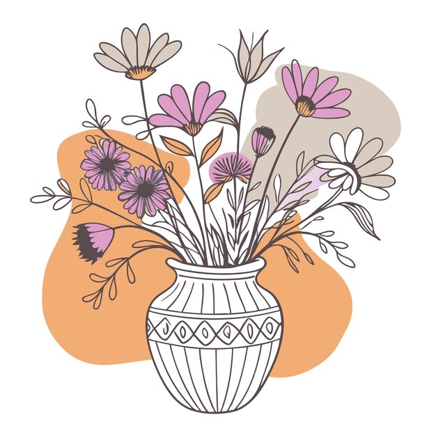 A decorative vase filled with colorful flowers and leaves