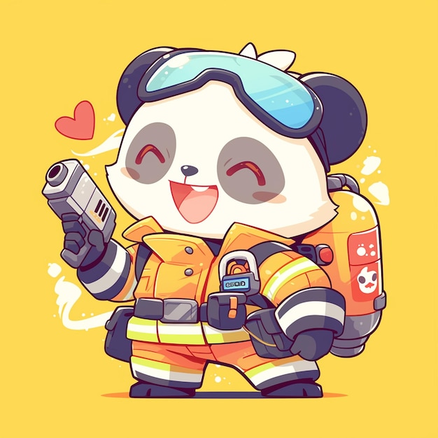 A dedicated panda firefighter cartoon style