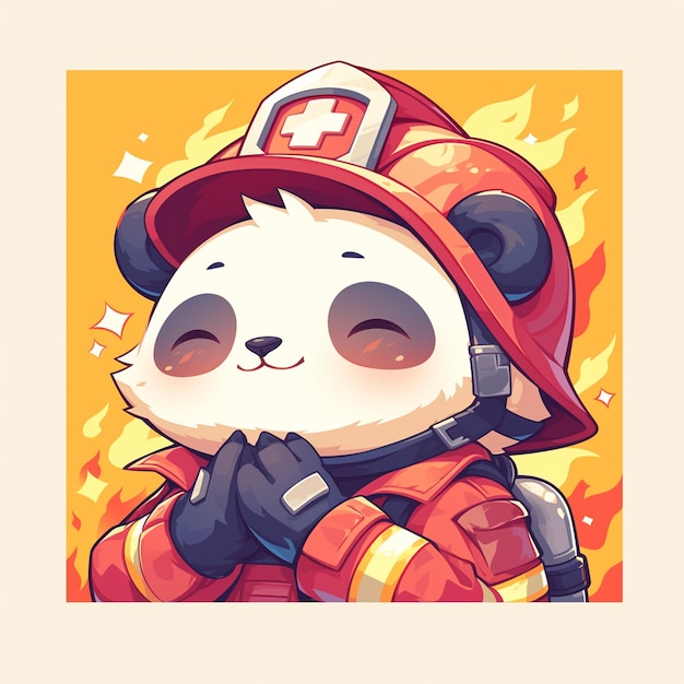 A dedicated panda firefighter cartoon style