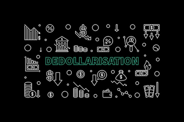 Dedollarisation vector horizontal banner World Economy USD Dollar DeDollarization illustration