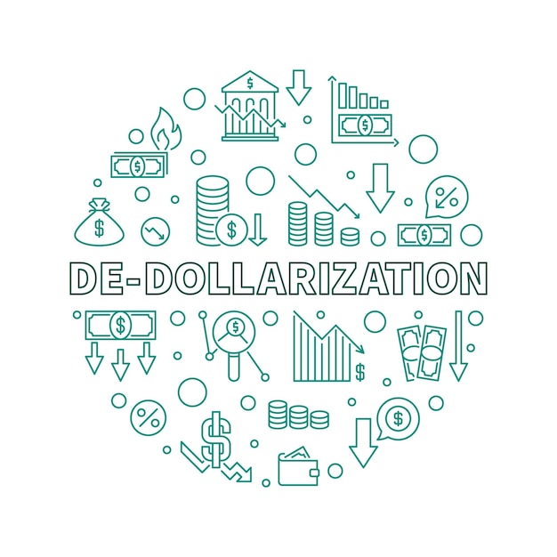 DeDollarization vector concept round outline banner Dollar Dedollarisation illustration