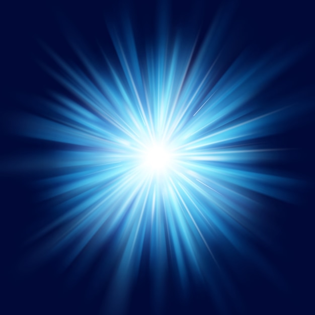 Deep blue glow star burst flare explosion transparent light effect. 