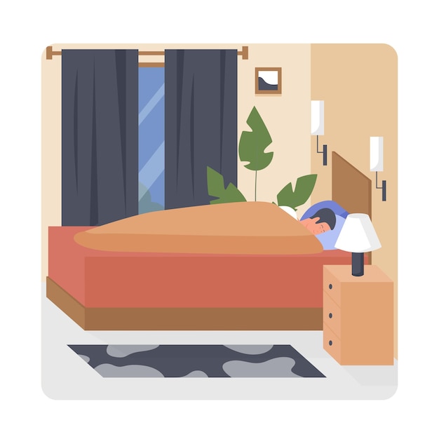 Deeply sleeping man in his cozy bedroom