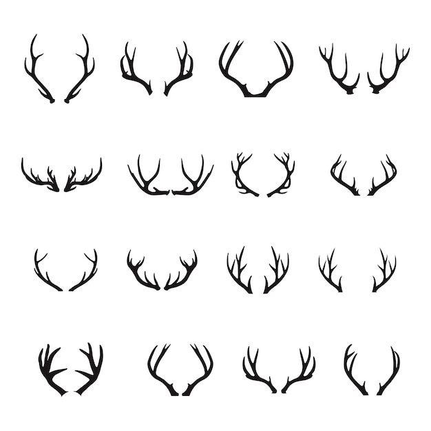 Deer Antlers silhouette set, Deer antlers icon set.