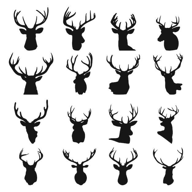 Deer Antlers silhouette set, Deer antlers icon set.