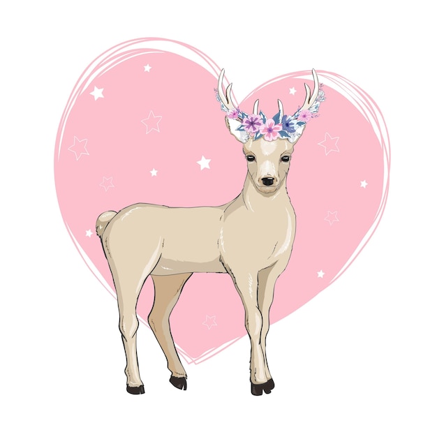 Deer cartoon illustration designCute bambi animal vectorMerry christmas card