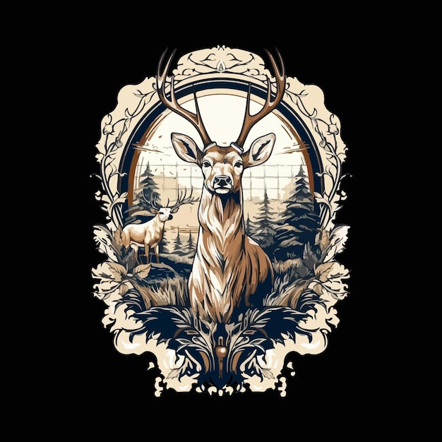 deer emblem logo tshirt design