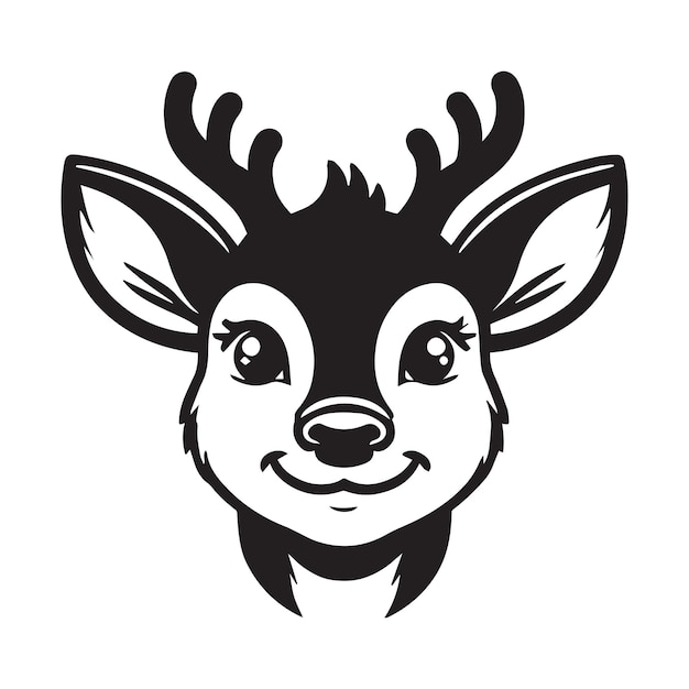 Deer Face Logo Deer Head Clipart Cervidae vector illustration in black and white