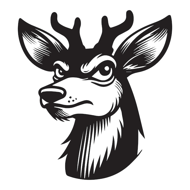 Deer Face Logo Deer Head Clipart Cervidae vector illustration in black and white