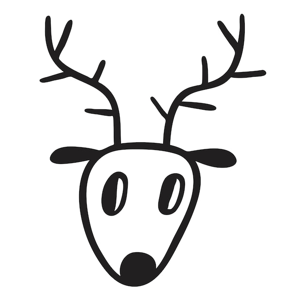 Vector deer face outline icon hand drawn illustration on white background