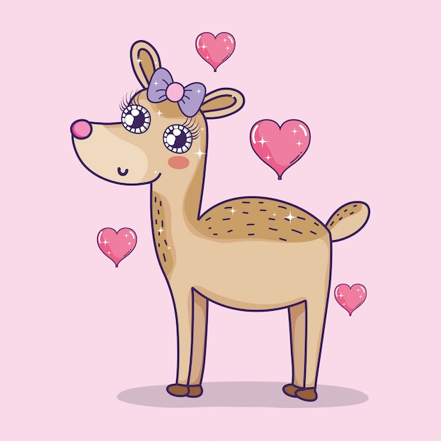 Deer female with hearts to valentine day