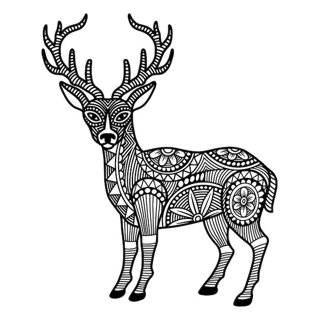 Deer floral ornament pattern decoration drawing