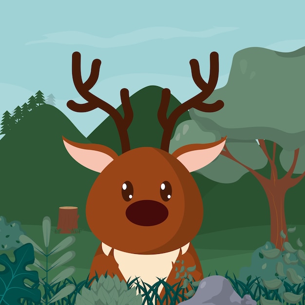 Deer at forest cute cartoons 