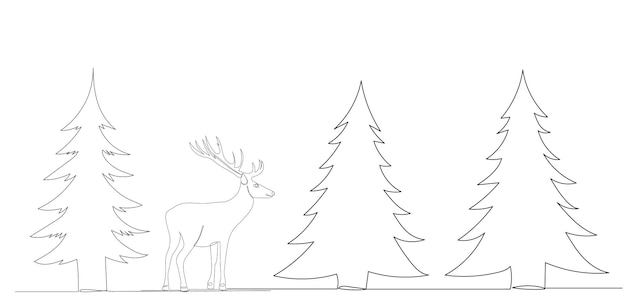 Deer in the forest one continuous line drawing, sketch