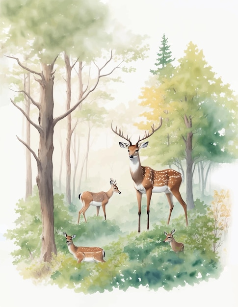 Deer in the forest watercolor