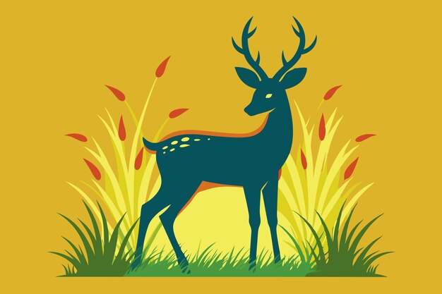 Vector deer grass silhouette vector illustration a