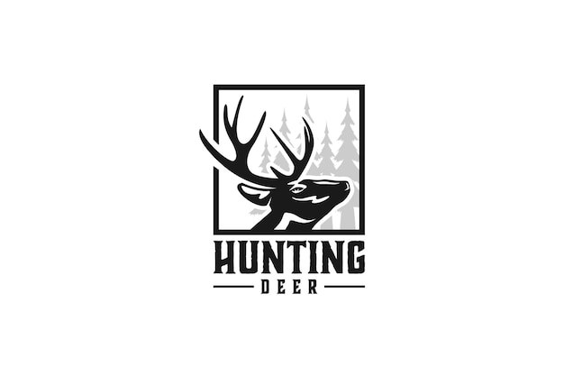 Deer Head hunting outdoor logo design animal wildlife silhouette head horns deer pine tree adventure