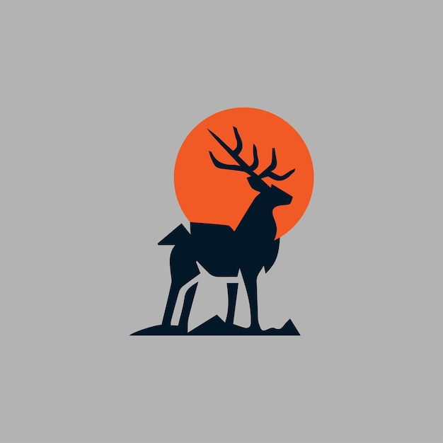 deer head moon silhouette deer hunting logo design