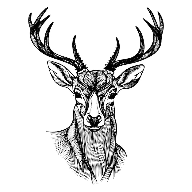 Vector deer head skull skeleton vector art silhouette design black and white template style