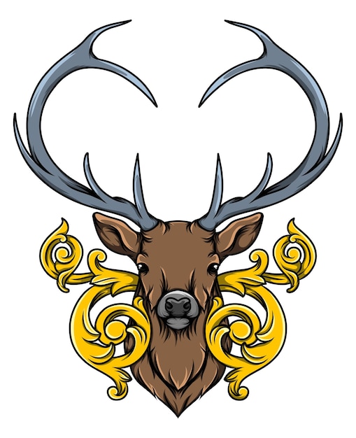 Deer head tattoo in vintage baroque style of illustration