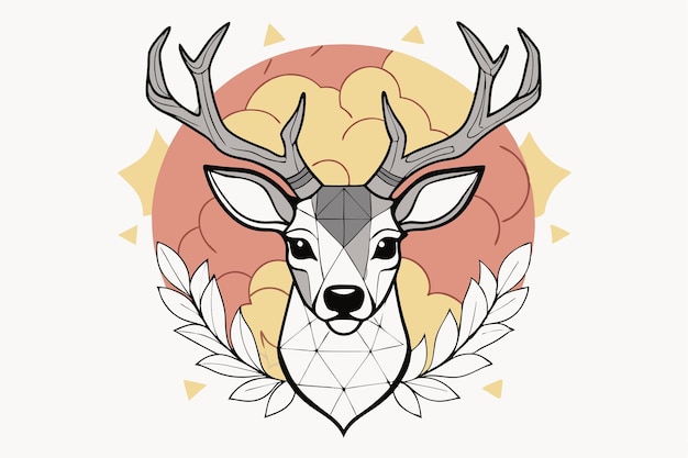 Vector a deer head with antlers on it and a flower in the center