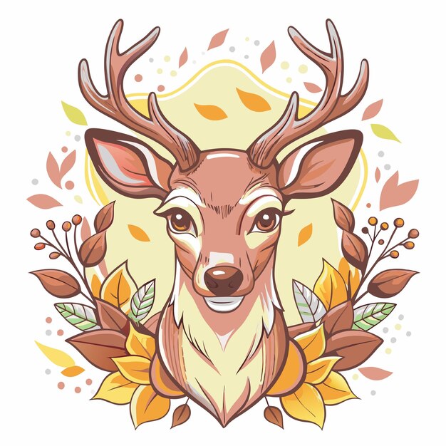 Vector a deer head with antlers and leaves on it