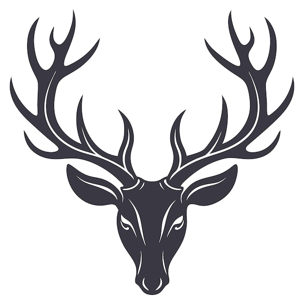 Vector a deer head with antlers that is black and white