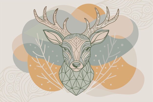 Vector deer head with geometric patterns on the background