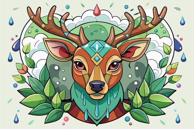 Vector a deer head with a green and red pattern on it