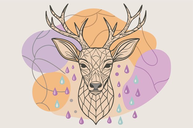 Vector deer head with a rain drops on the background