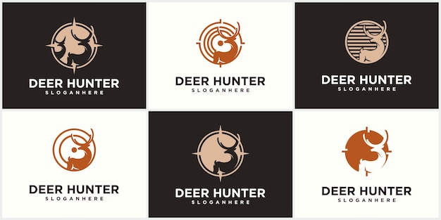 Deer hunter logo design template deer head silhouette vector  hunting club deer hunting