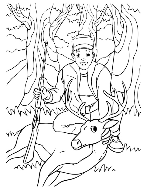 Deer Hunting Coloring Page for Kids