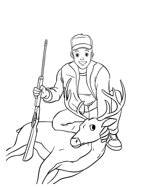 Deer Hunting Isolated Coloring Page for Kids