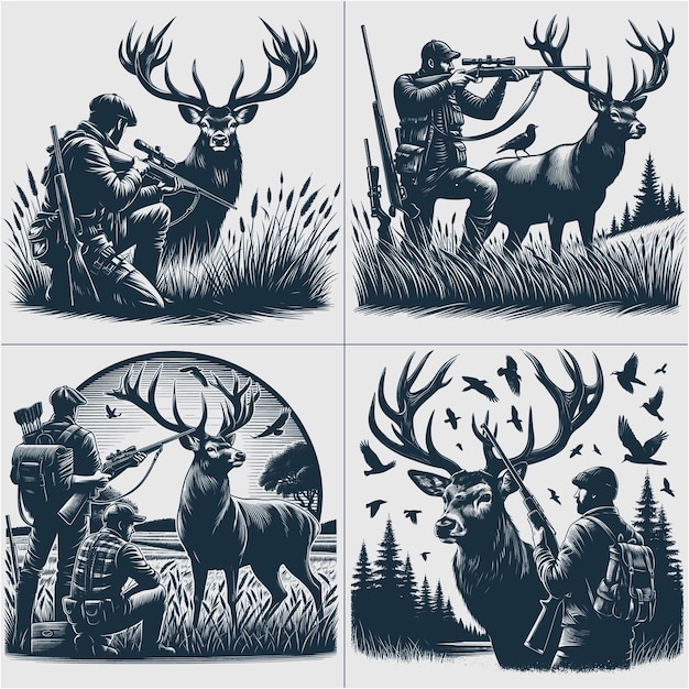 Deer Hunting Scene Silhouette Vector