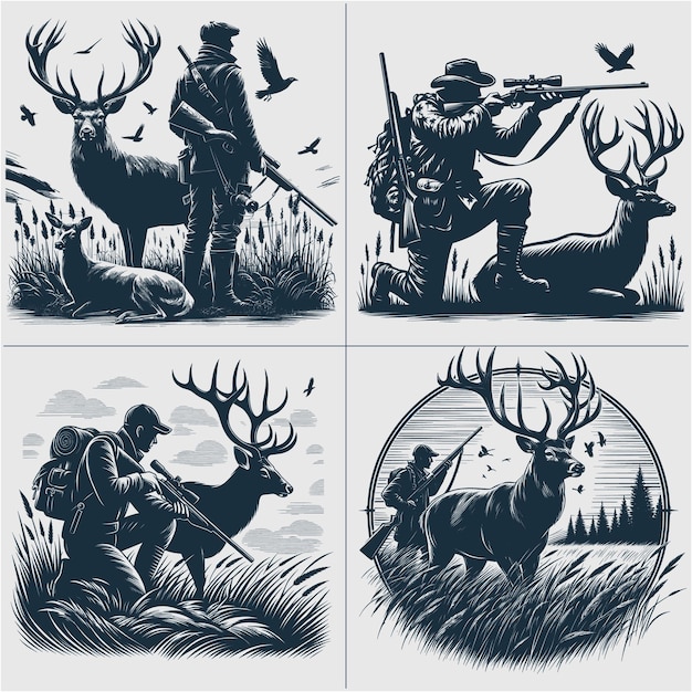 Deer Hunting Scene Silhouette Vector